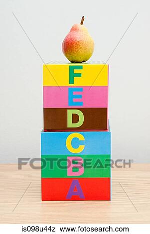 Pear on top of alphabet blocks View Large Photo Image Stock Photo - Pear on top of alphabet blocks. Fotosearch