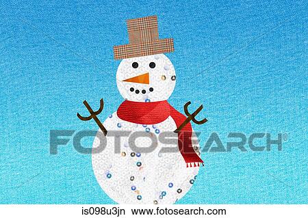 Picture - Snowman against blue background. Fotosearch