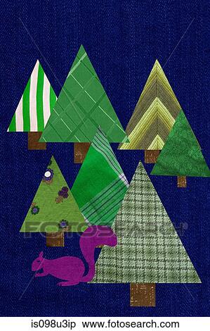 Stock Photography - Triangular shaped trees and squirrel. Fotosearch