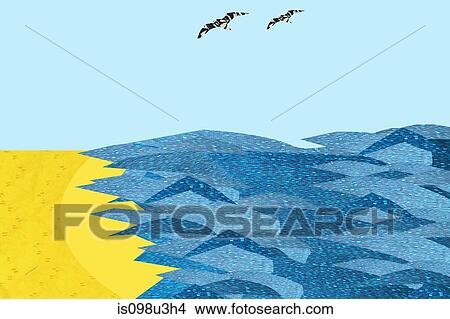 Two birds flying over sea and waves View Large Photo Image Picture - Two birds flying over sea and waves. Fotosearch