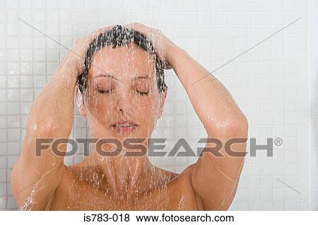 Woman showering View Large Photo Image Stock Photo - Woman showering. Fotosearch