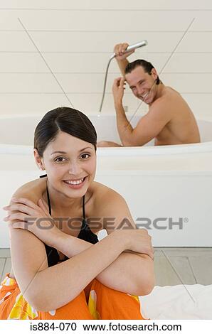 Couple in the bathroom View Large Photo Image Stock Image - Couple in the bathroom. Fotosearch