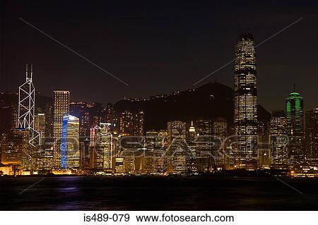 Hong kong skyline at night View Large Photo Image Stock Photo - Hong kong skyline at night. Fotosearch