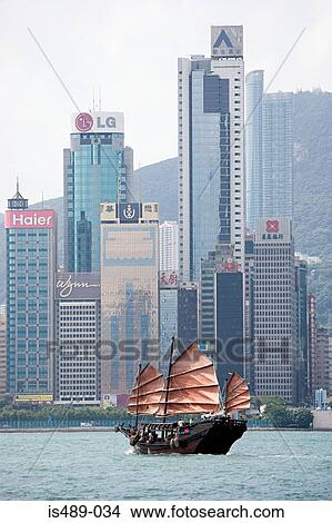 Sailboat near hong kong skyscrapers View Large Photo Image Picture - Sailboat near hong kong skyscrapers. Fotosearch