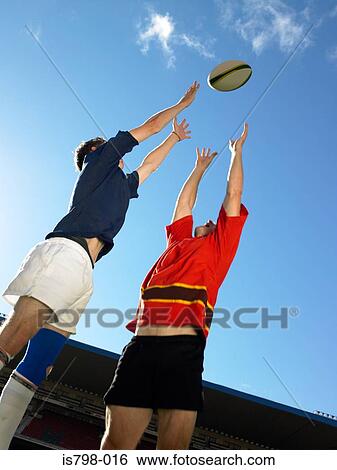 Rugby players jumping for ball View Large Photo Image Stock Photograph - Rugby players jumping for ball. Fotosearch