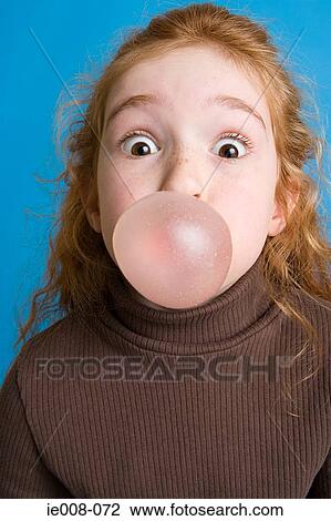 Stock Image - Girl with bubble gum. Fotosearch