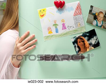 Photographs and drawing on refrigerator door View Large Photo Image Stock Image - Photographs and drawing on refrigerator door. Fotosearch