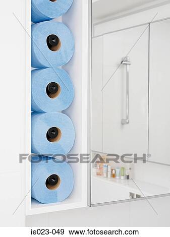 Toilet rolls in a bathroom View Large Photo Image Stock Photo - Toilet rolls in a bathroom. Fotosearch