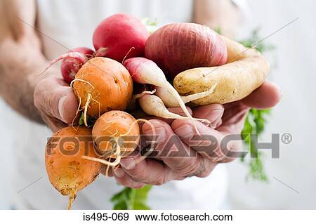 Stock Photo - Man holding vegetables. Fotosearch