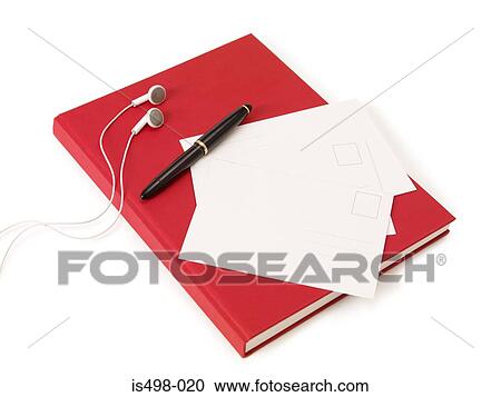 Stock Image - Book postcards pen and headphones. Fotosearch