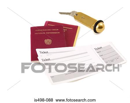 Passport airplane ticket and hotel key View Large Photo Image Stock Photo - Passport airplane ticket and hotel key. Fotosearch