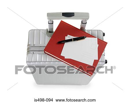 Suitcase postcards pen and book View Large Photo Image Picture - Suitcase postcards pen and book. Fotosearch