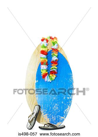 Surfboard flipflops and a garland of flowers View Large Photo Image Stock Photo - Surfboard flipflops and a garland of flowers. Fotosearch