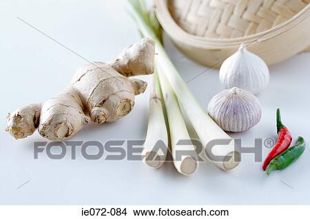 Ginger lemon grass garlic and chilli pepper View Large Photo Image Picture - Ginger lemon grass garlic and chilli pepper. Fotosearch