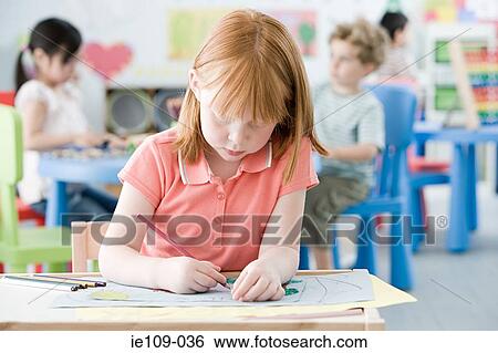 Girl drawing View Large Photo Image Stock Photograph - Girl drawing. Fotosearch