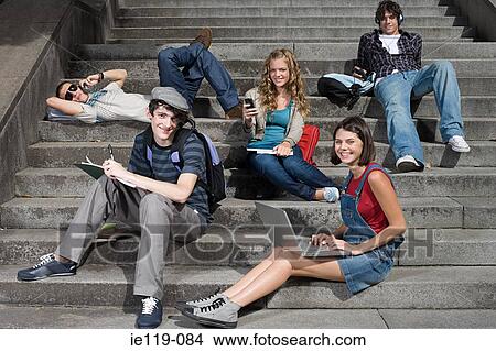 High school students sitting on steps View Large Photo Image Picture - High school students sitting on steps. Fotosearch