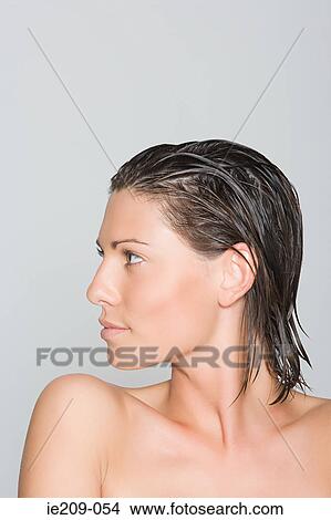 Portrait of a woman with wet hair View Large Photo Image Picture - Portrait of a woman with wet hair. Fotosearch