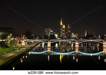 Frankfurt at night View Large Photo Image Stock Photograph - Frankfurt at night. Fotosearch