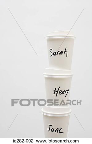 Names on paper cups View Large Photo Image Stock Image - Names on paper cups. Fotosearch