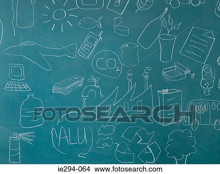 Recycling illustrations on blackboard View Large Photo Image Picture - Recycling illustrations on blackboard. Fotosearch