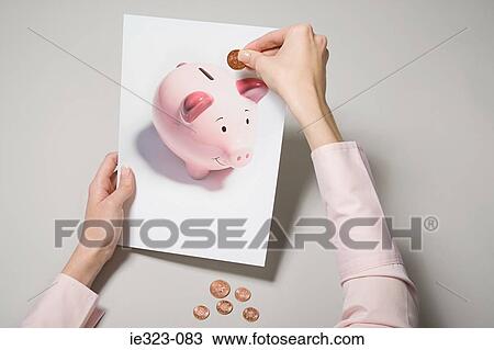 A woman holding a photograph of a piggy bank and a coin View Large Photo Image Stock Image - A woman holding a photograph of a piggy bank and a coin. Fotosearch