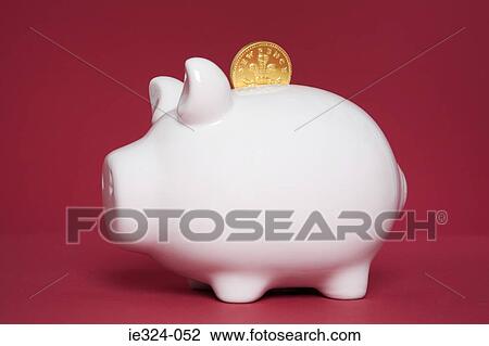 Stock Image - Piggy bank and a penny. Fotosearch