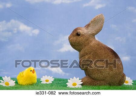 Stock Image - A rabbit and chick. Fotosearch
