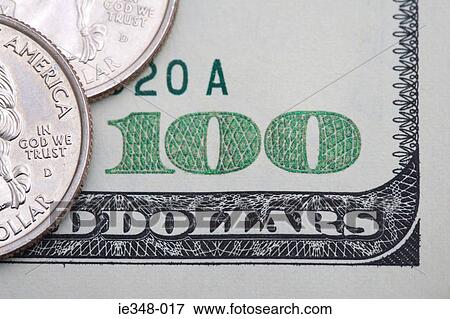 Quarters on one hundred dollar bill View Large Photo Image Stock Photo - Quarters on one hundred dollar bill. Fotosearch