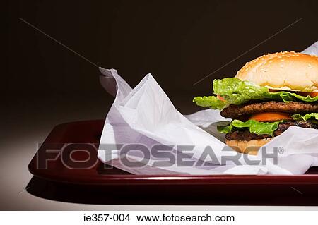 Hamburger on a tray View Large Photo Image Picture - Hamburger on a tray. Fotosearch