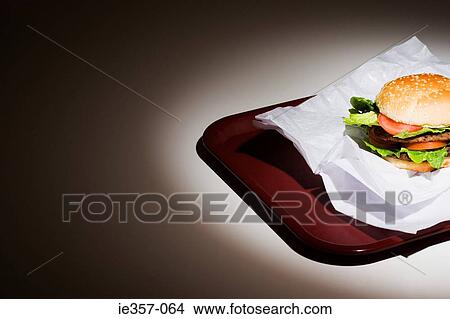 Hamburger on a tray View Large Photo Image Picture - Hamburger on a tray. Fotosearch