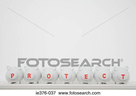 Piggy banks in a row View Large Photo Image Stock Photo - Piggy banks in a row. Fotosearch