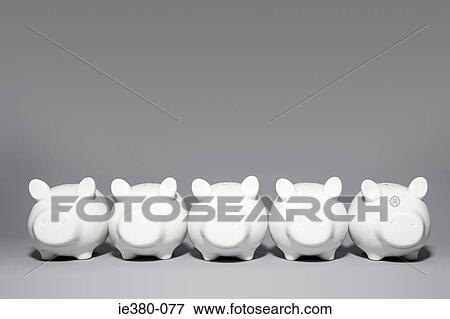 Five piggybanks in a row View Large Photo Image Stock Photo - Five piggybanks in a row. Fotosearch