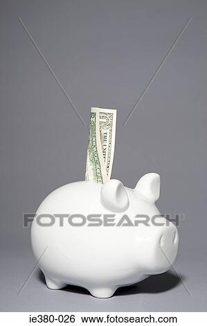 Piggybank with a dollar note View Large Photo Image Stock Photograph - Piggybank with a dollar note. Fotosearch