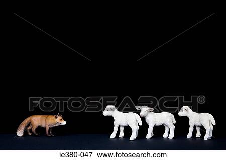 Stock Photo - Toy fox hunting lambs. Fotosearch