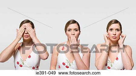 Stock Photo - See no evil hear no evil speak no evil. Fotosearch