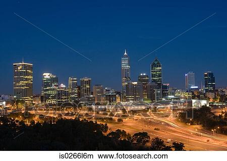 Picture - Perths skyline at night. Fotosearch