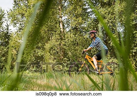 Woman riding bicycle View Large Photo Image Stock Photo - Woman riding bicycle. Fotosearch