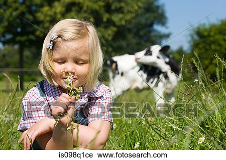 A girl smelling wildflowers View Large Photo Image Stock Image - A girl smelling wildflowers. Fotosearch
