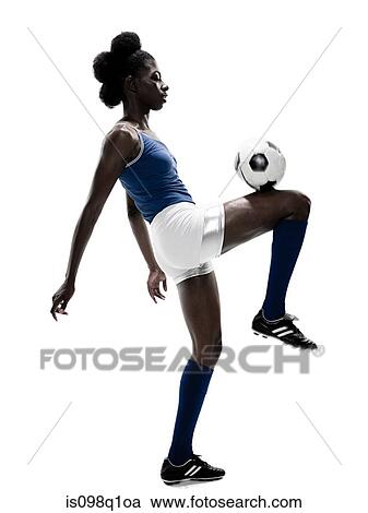 Stock Image - A female football player playing keey uppys. Fotosearch