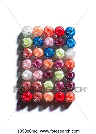 Elevated view of multicoloured nail polish View Large Photo Image Stock Image - Elevated view of multicoloured nail polish. Fotosearch