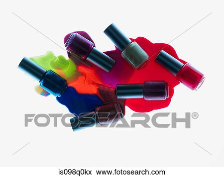Spilt bottles of nail polish View Large Photo Image Stock Photo - Spilt bottles of nail polish . Fotosearch