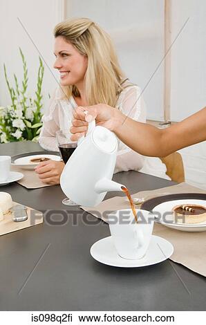 A woman pouring coffee View Large Photo Image Stock Image - A woman pouring coffee. Fotosearch
