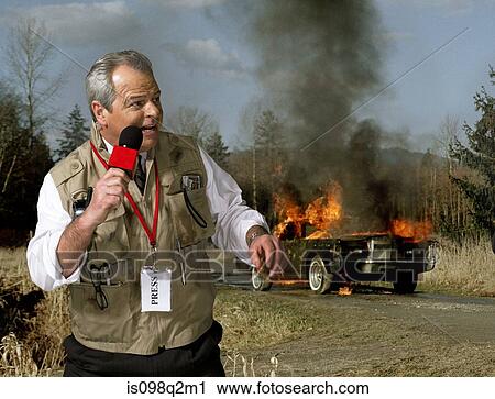 News presenter and car on fire View Large Photo Image Stock Image - News presenter and car on fire. Fotosearch