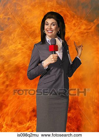 News presenter and fire View Large Photo Image Stock Photograph - News presenter and fire. Fotosearch
