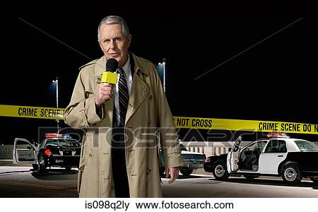 News presenter at crime scene View Large Photo Image Stock Photo - News presenter at crime scene. Fotosearch