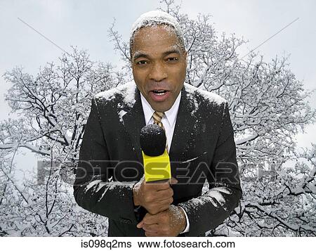 News presenter in snow View Large Photo Image Stock Photograph - News presenter in snow. Fotosearch