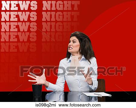 Stock Image - News presenter shouting. Fotosearch