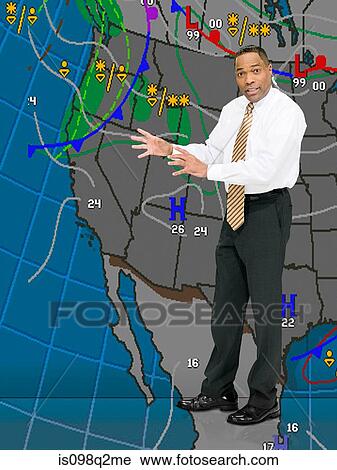 Stock Image - Weather presenter. Fotosearch