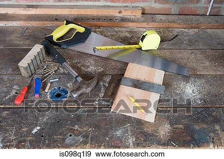 Stock Photo - Tools on a workbench. Fotosearch