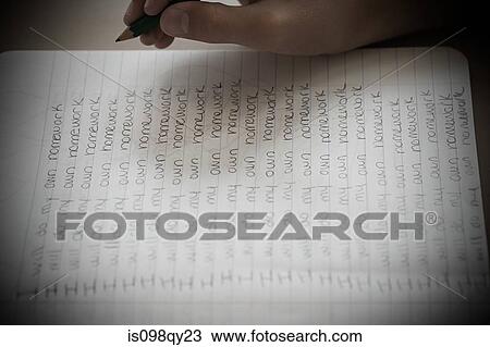 Stock Image - School student writing lines. Fotosearch